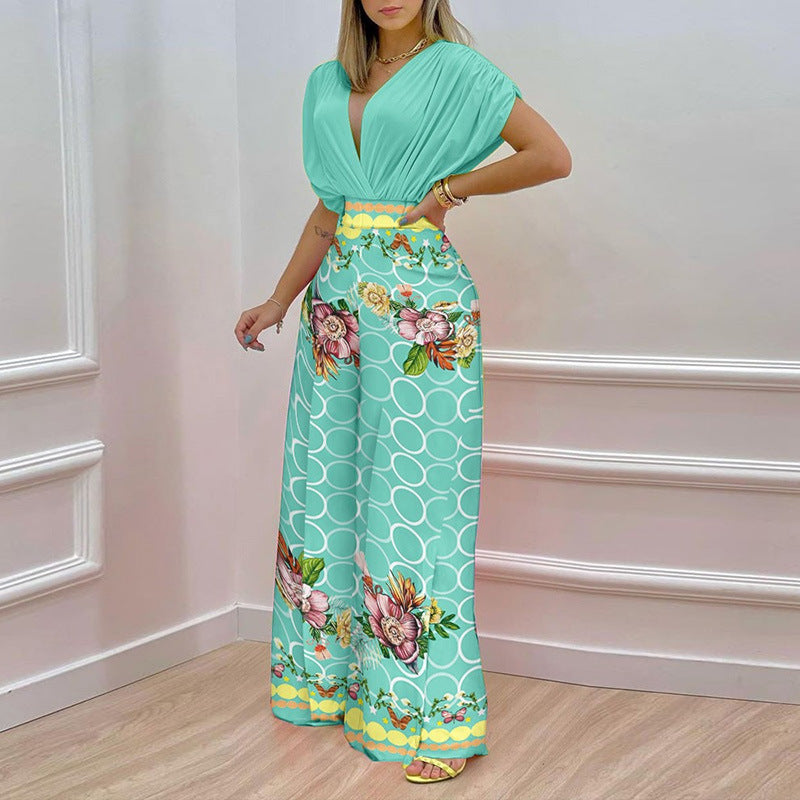 Damen Jumpsuit mit tiefem V-Ausschnitt und weitem Bein WW
