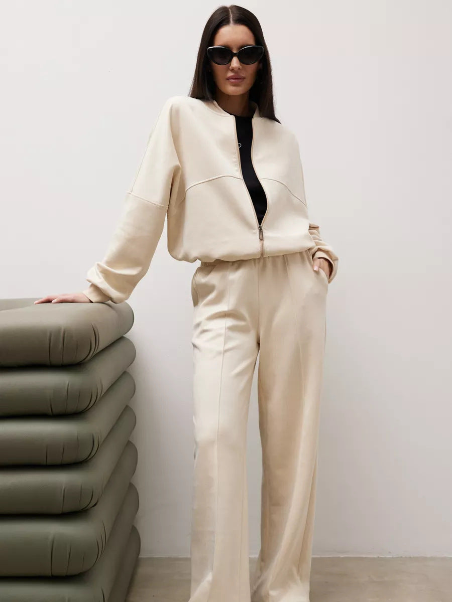 Damen sportliche und elegante Trainingsjacke mit weit geschnittenen Hosen WW