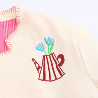 Damen bestickte Kunstlederjacke mit floralem Design WW
