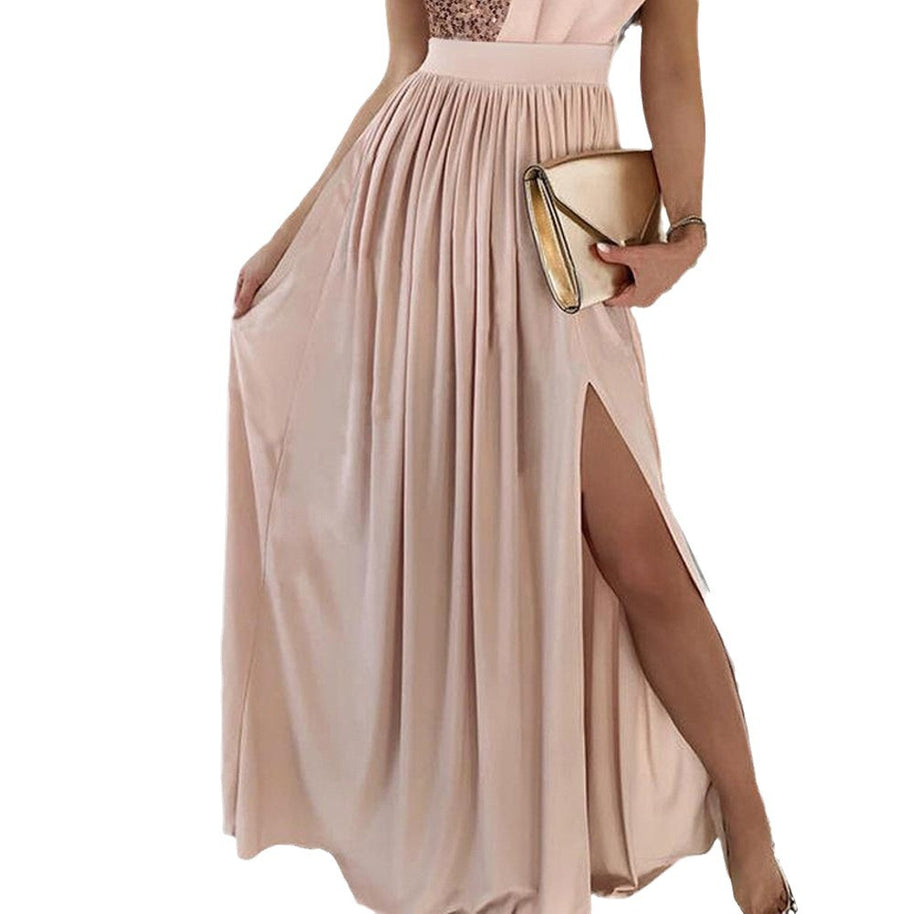 Damen Elegantes Abendkleid mit asymmetrischem Oberteil und schimmerndem Rock WW