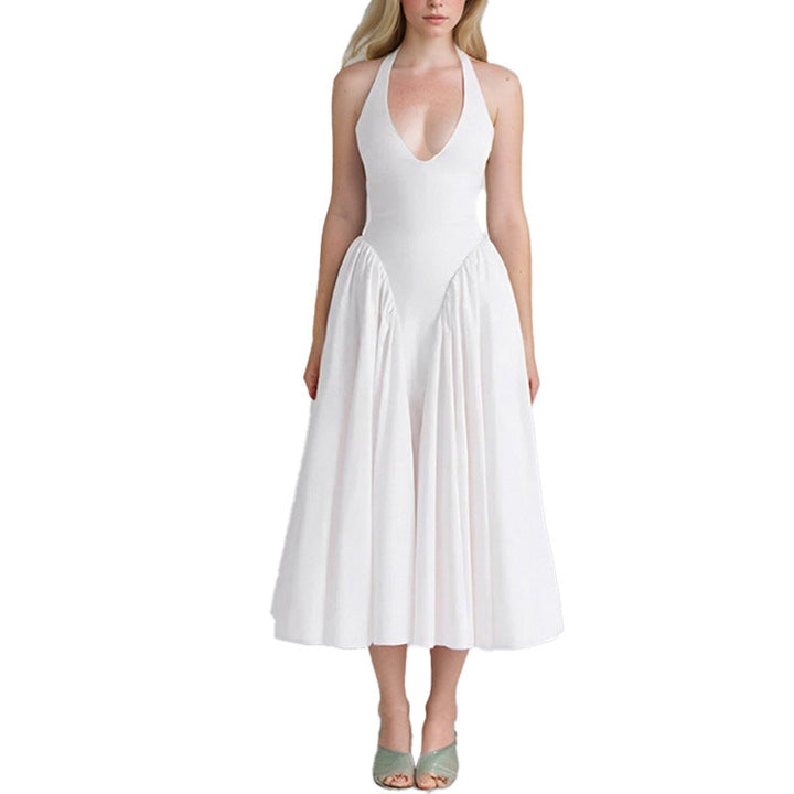 Damen Maxikleid mit tiefem V-Ausschnitt und fließendem Rock W&W Mode