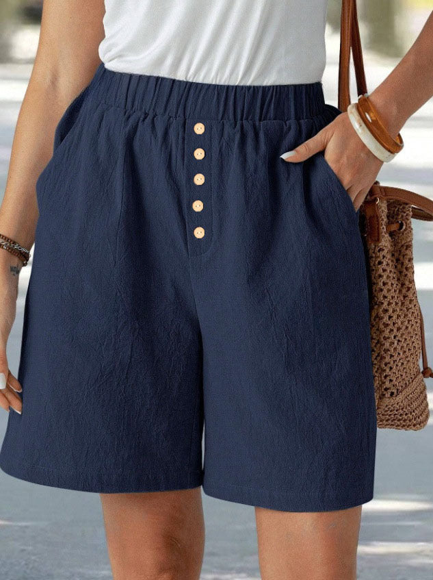 Damen lässige Shorts mit elastischem Bund und Knopfdetail WW