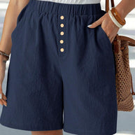 Damen lässige Shorts mit elastischem Bund und Knopfdetail WW