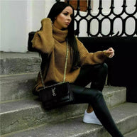 Damen Oversized Pulli mit hohem Kragen und Struktur WW