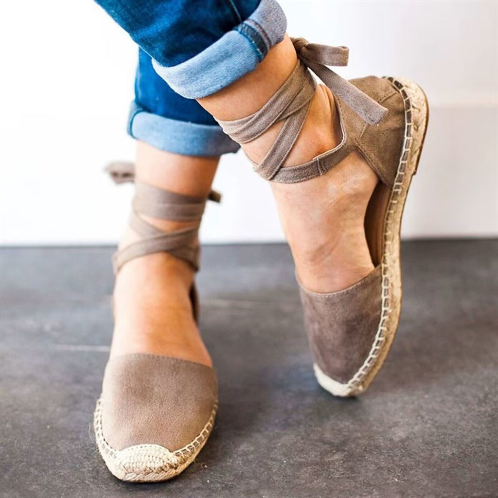 Damen Elegante und lässige Espadrilles mit bindbaren Riemen WW