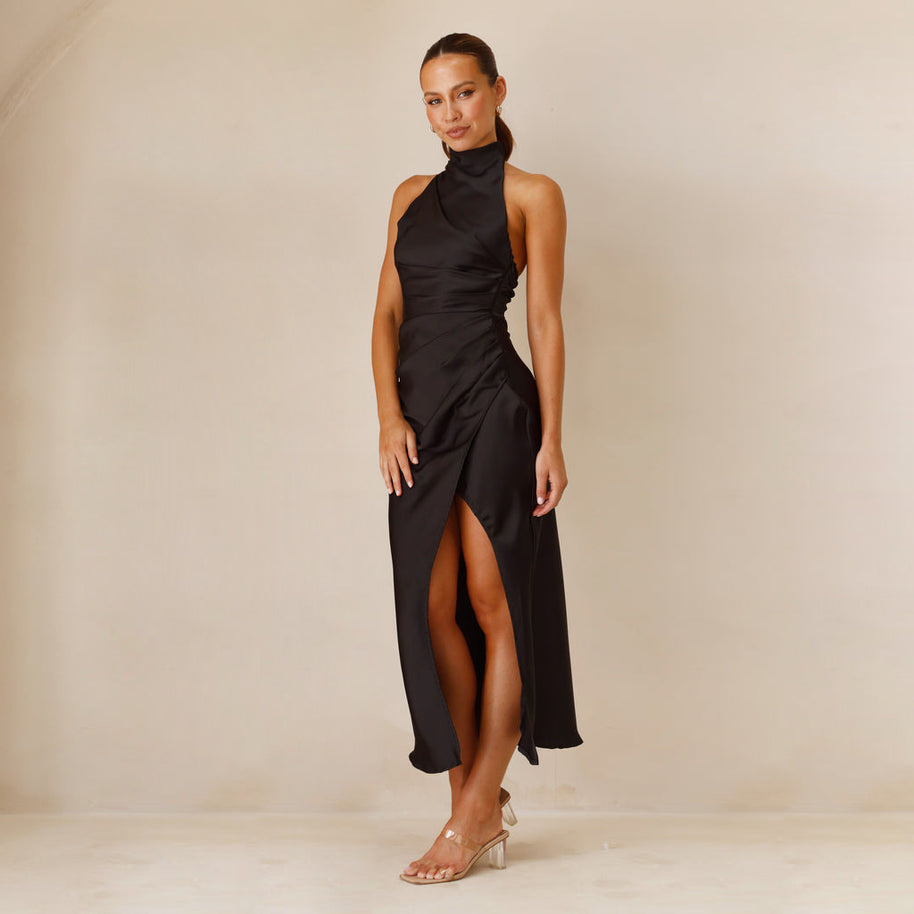 Damen elegantes Maxikleid mit trägerlosem Design und hohem Schlitz WW