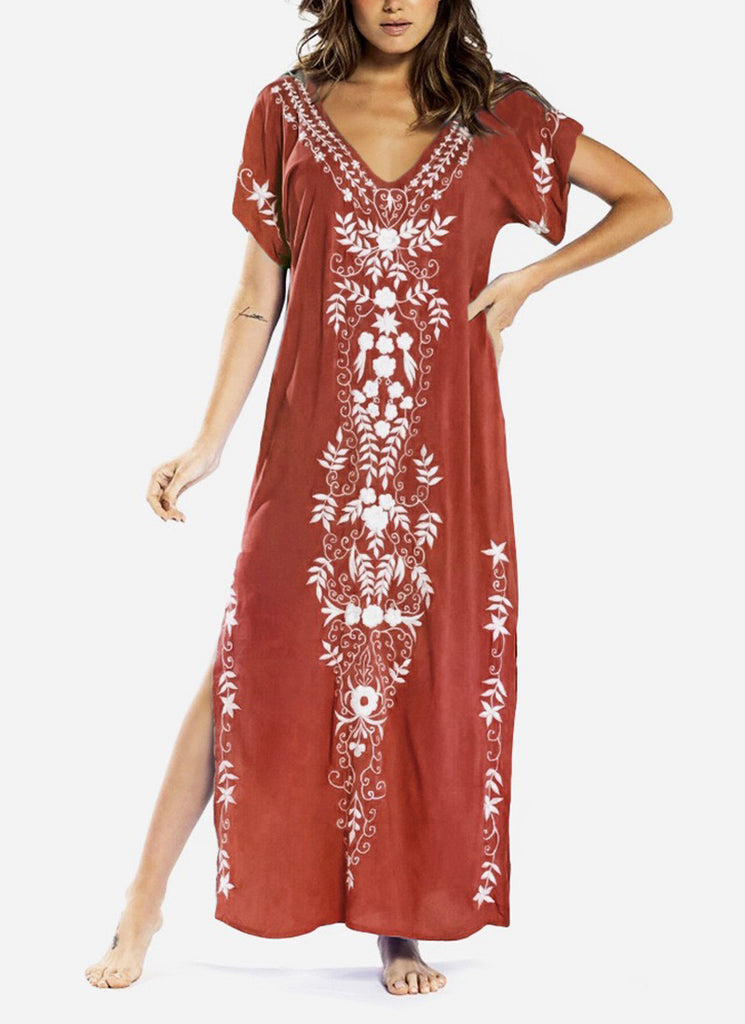 Damen Lange Strandrobe mit kunstvollen Stickdetails WW