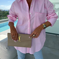 Damen Streifenbluse im lässigen Oversized-Stil mit Brusttasche WW