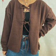 Damen Strickjacke mit dekorativem Schnürdesign und weitem Schnitt WW