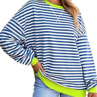 Damen lässiger Sweater mit breiten Streifen WW