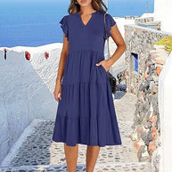 Damen Freizeit-Maxikleid mit überraschenden Rüschendetails und praktischen Taschen WW