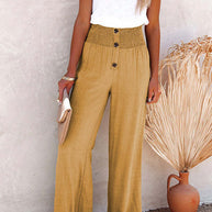 Damen Weite Chinohose mit elastischem Bund und dekorativen Knopfdetails WW