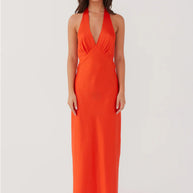 Damen Maxikleid mit elegantem Halterneck-Design und figurformendem Schnitt WW