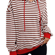 Damen gestreifter Kapuzenpullover mit stylischer Kängurutasche WW