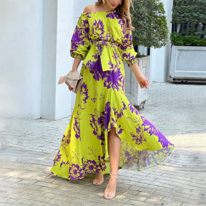 Damen Exklusives Maxikleid mit asymmetrischem Saum und voluminösen Ärmeln W&W Mode