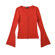 Damen Strickoberteil mit tiefem V-Ausschnitt und Zip-Verschluss WW