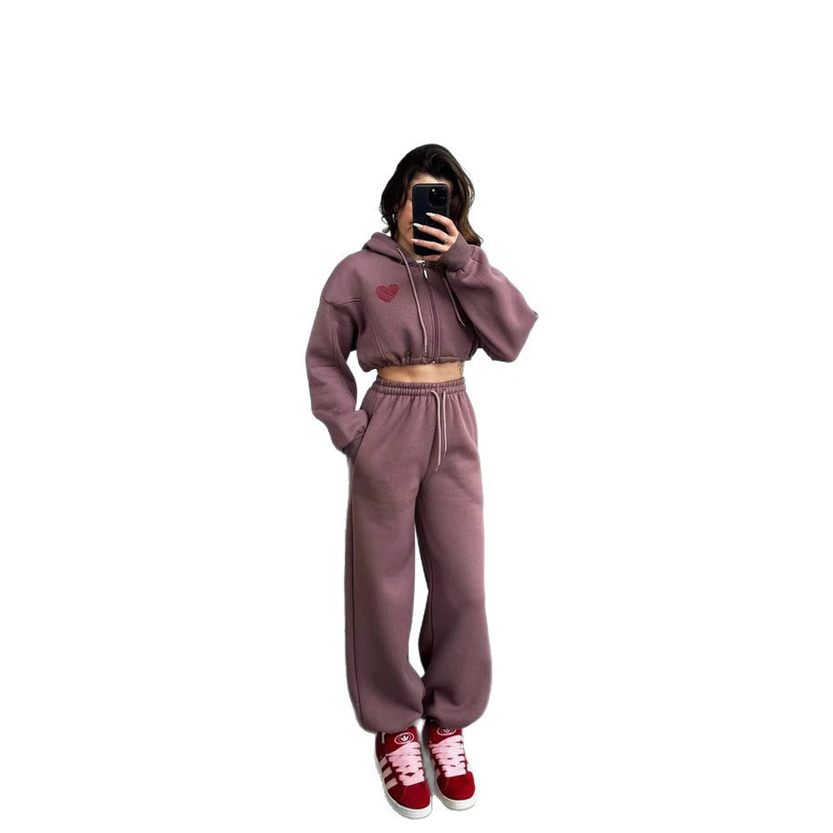Damen Sportliches Crop-Top und weite Hose Set WW