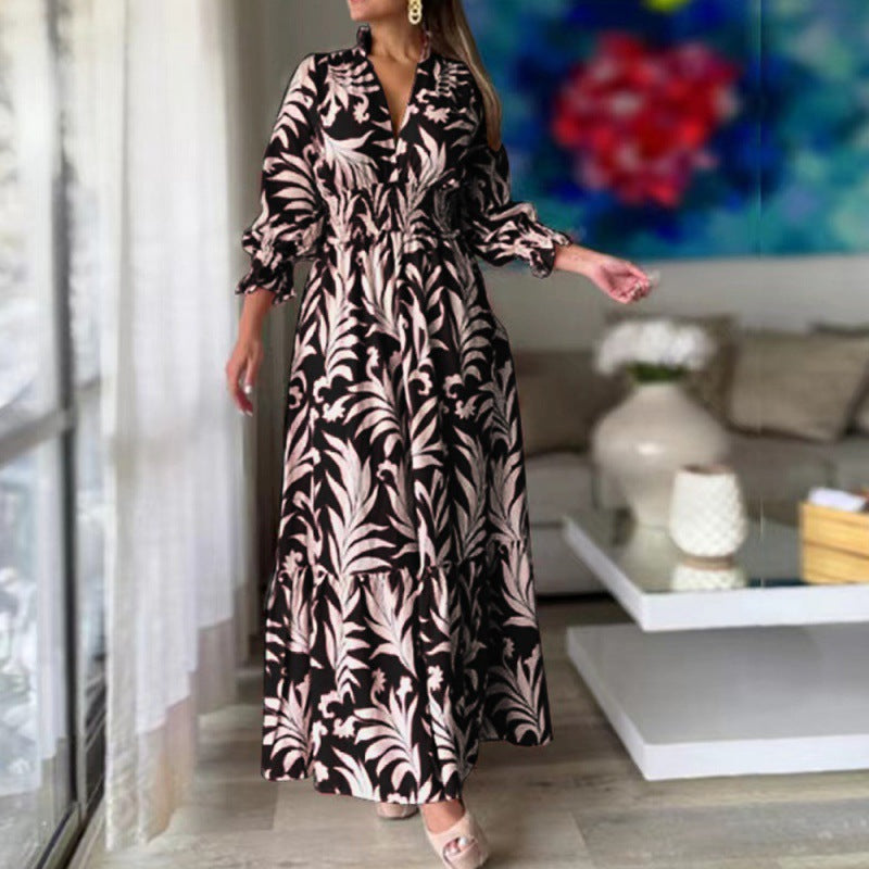 Damen Maxikleid mit floralem Design und voluminösen Ärmeln WW