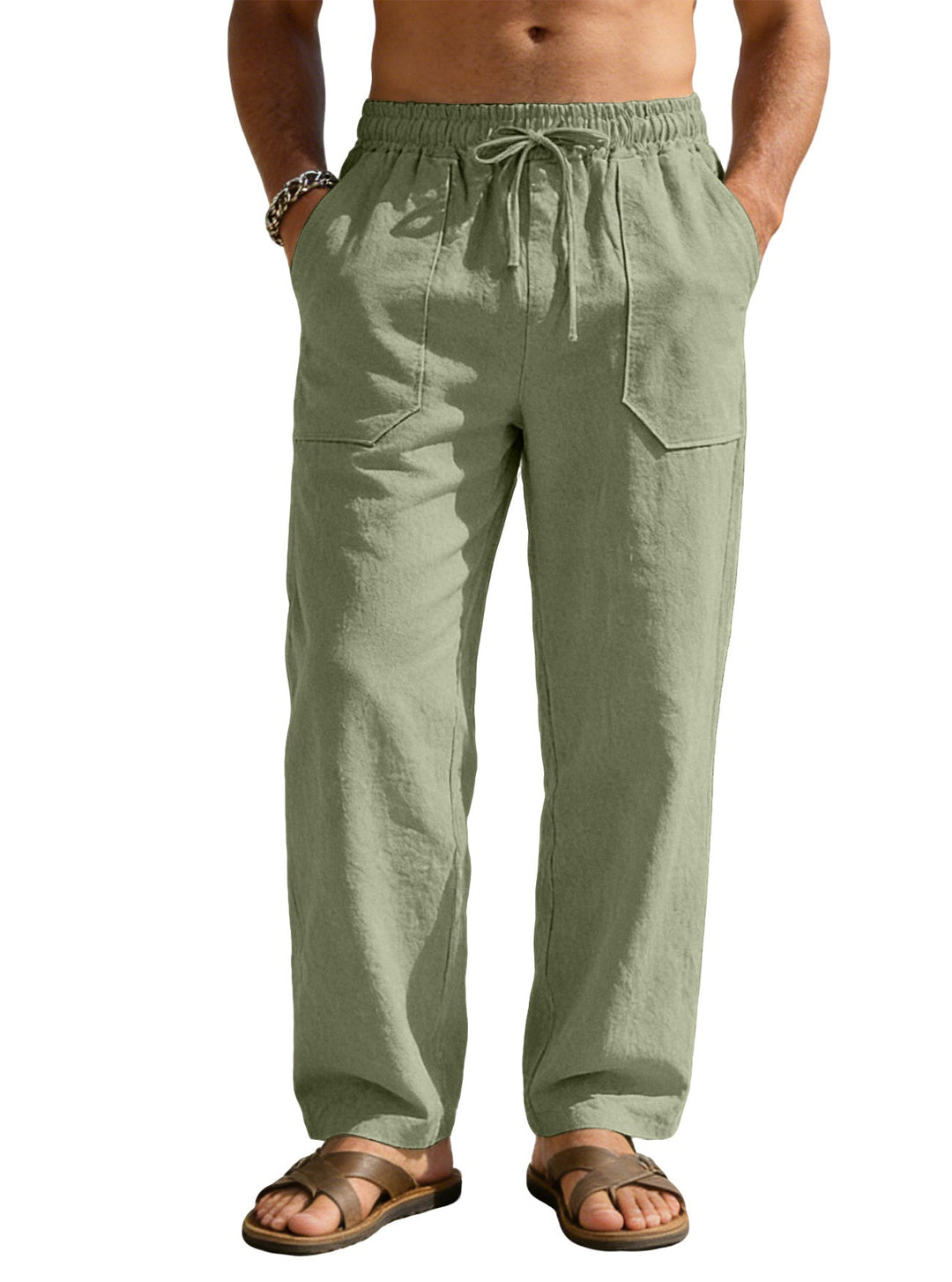 Herren nan weite Relaxhose aus Leinen-Mix mit Kordelbund und aufgesetzten Beintaschen W&W Mode