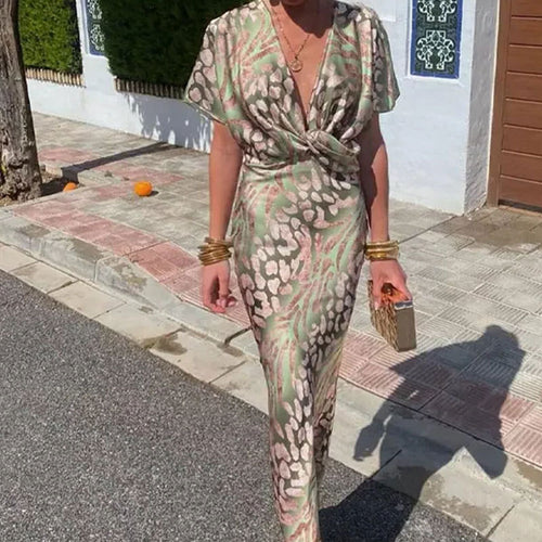 Damen Elegantes Maxikleid mit intensivem Druck und fließendem Schnitt WW