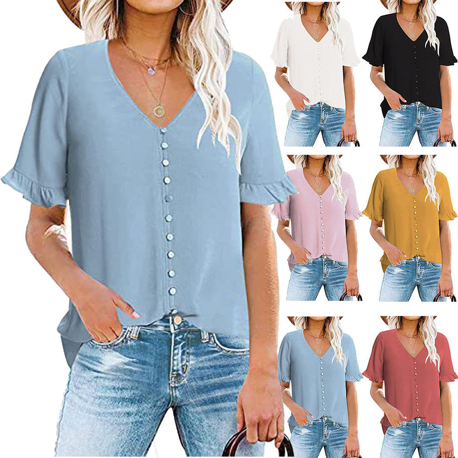 Damen Bluse mit Rüschendetails und Knopfleiste WW