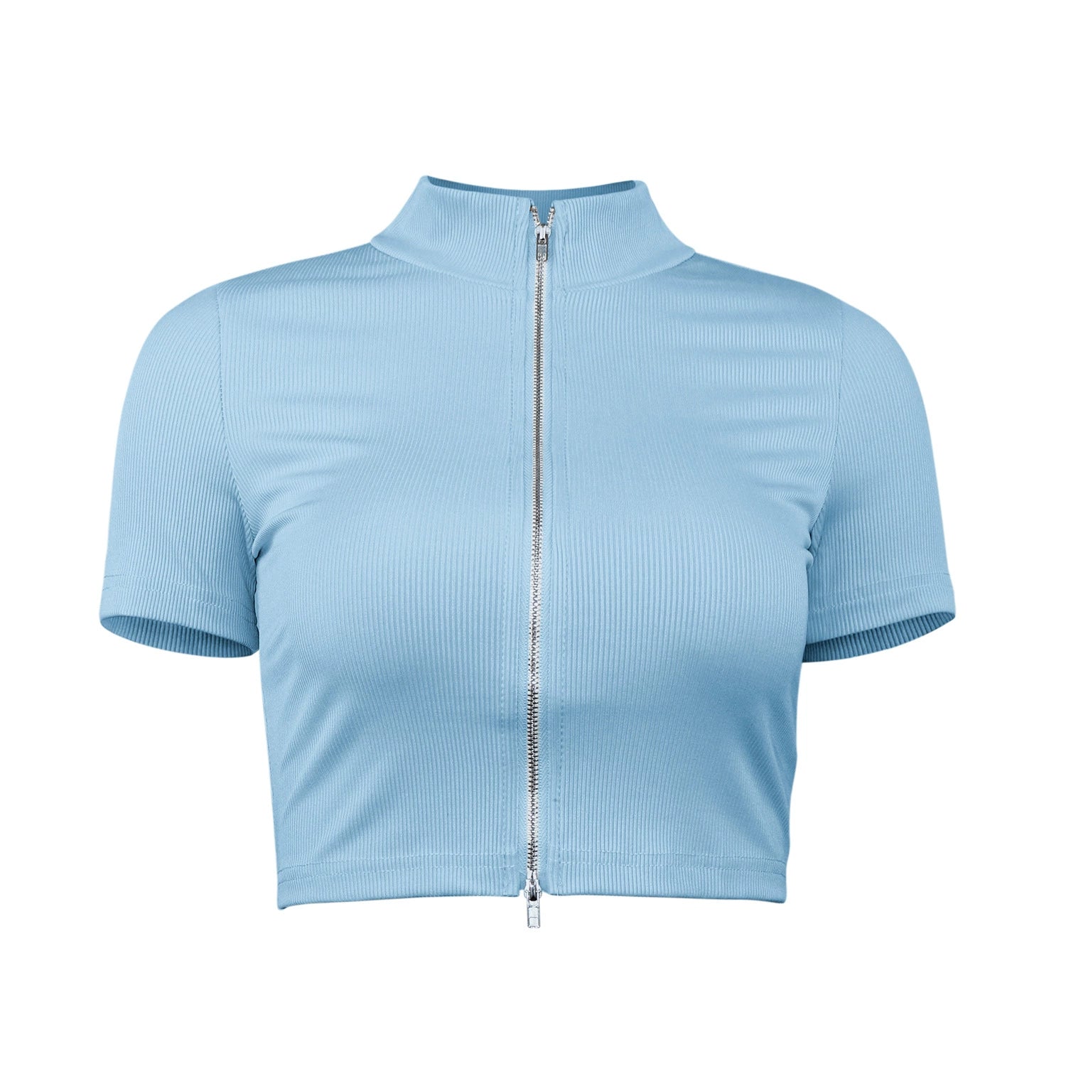 Damen sportliches Kurzarm-Top mit elegantem Reißverschluss WW