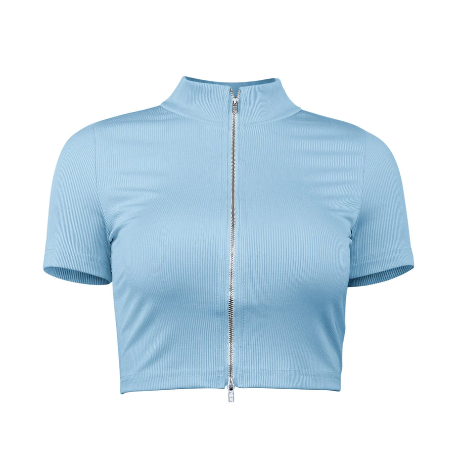 Damen sportliches Kurzarm-Top mit elegantem Reißverschluss WW