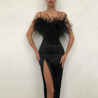 Damen Abendkleid mit feiner Federapplikation WW