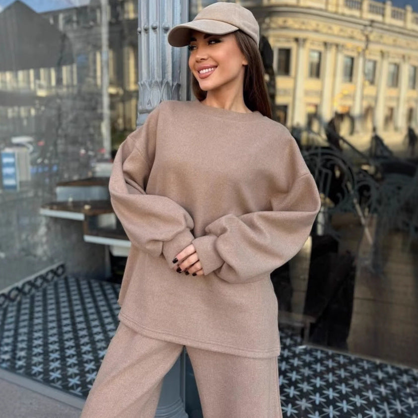 Damen bequemer Fleece Freizeitanzug mit lässigem Schnitt und elastischem Bund WW