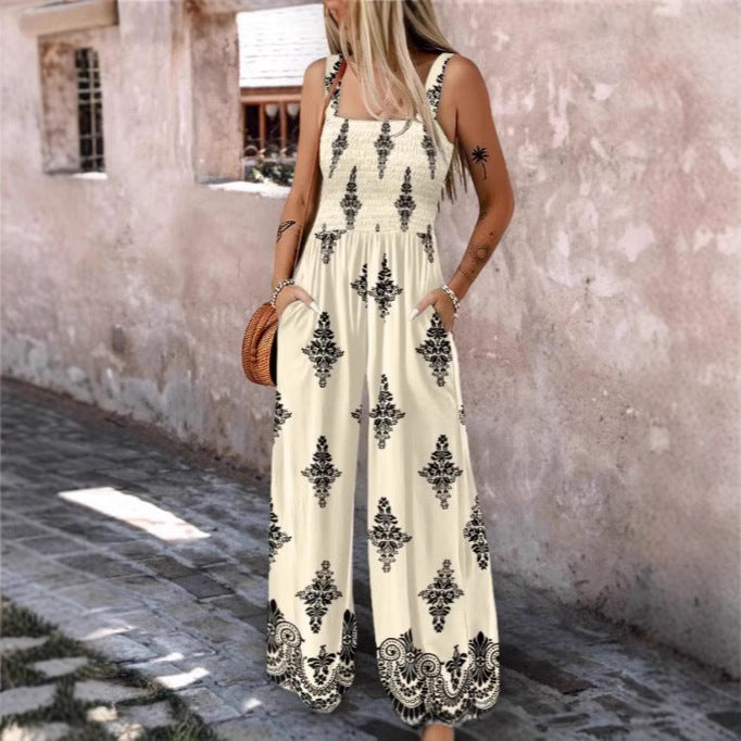 Damen luftiger Jumpsuit mit floralem Design und praktischen Taschen WW