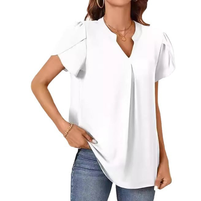 Damen Bluse mit eleganter V-Ausschnitt-Detail und leichten Puffärmeln WW