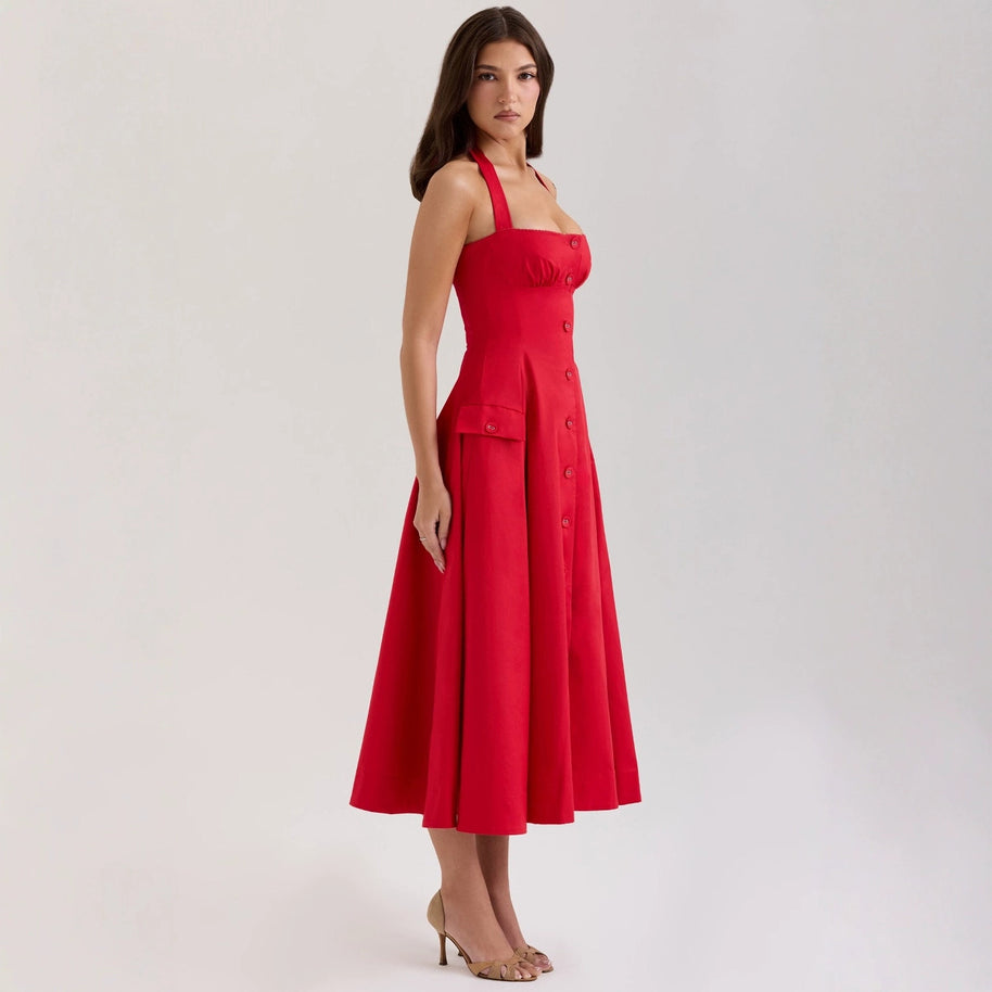 Damen ärmelloses Knopfkleid mit schmeichelndem Schnitt WW