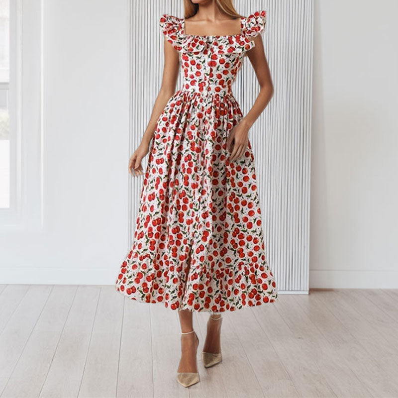 Damen Maxikleid mit Rüschendetails und knöpfbarem Oberteil W&W Mode
