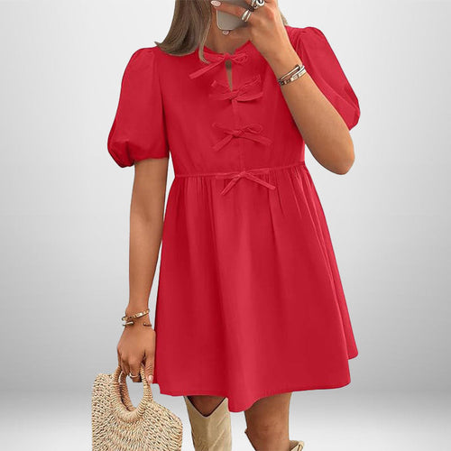 Damen Kurzkleid mit Puffärmeln und liebevollen Schleifendetails W&W Mode