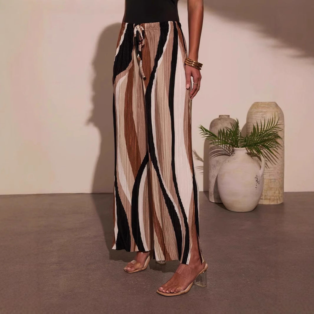 Damen Plissee-Hose mit weitem Bein und seitlichen Schlitzen W&W Mode