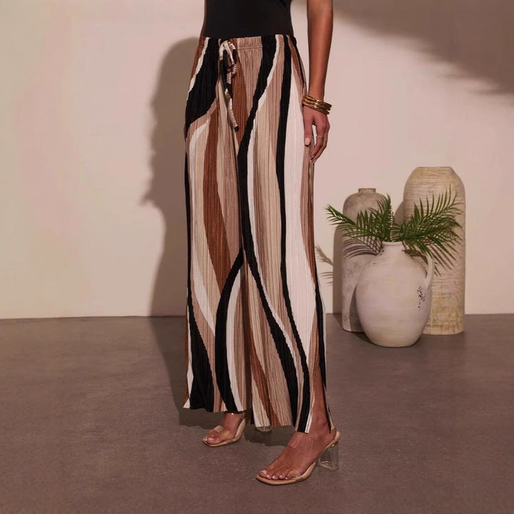 Damen Plissee-Hose mit weitem Bein und seitlichen Schlitzen W&W Mode