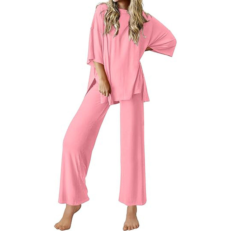 Damen Bequemer Schlafanzug mit Weitem Schnitt und Kurzarm WW