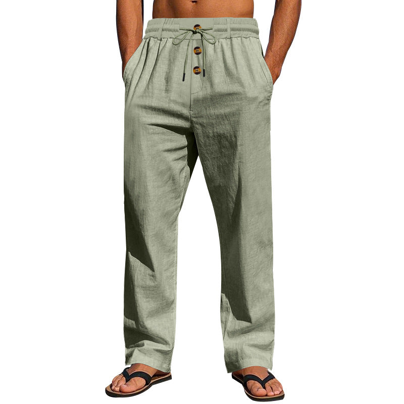 Herren Bequeme Leinenhose mit elastischem Bund und Knopfdetails W&W Mode