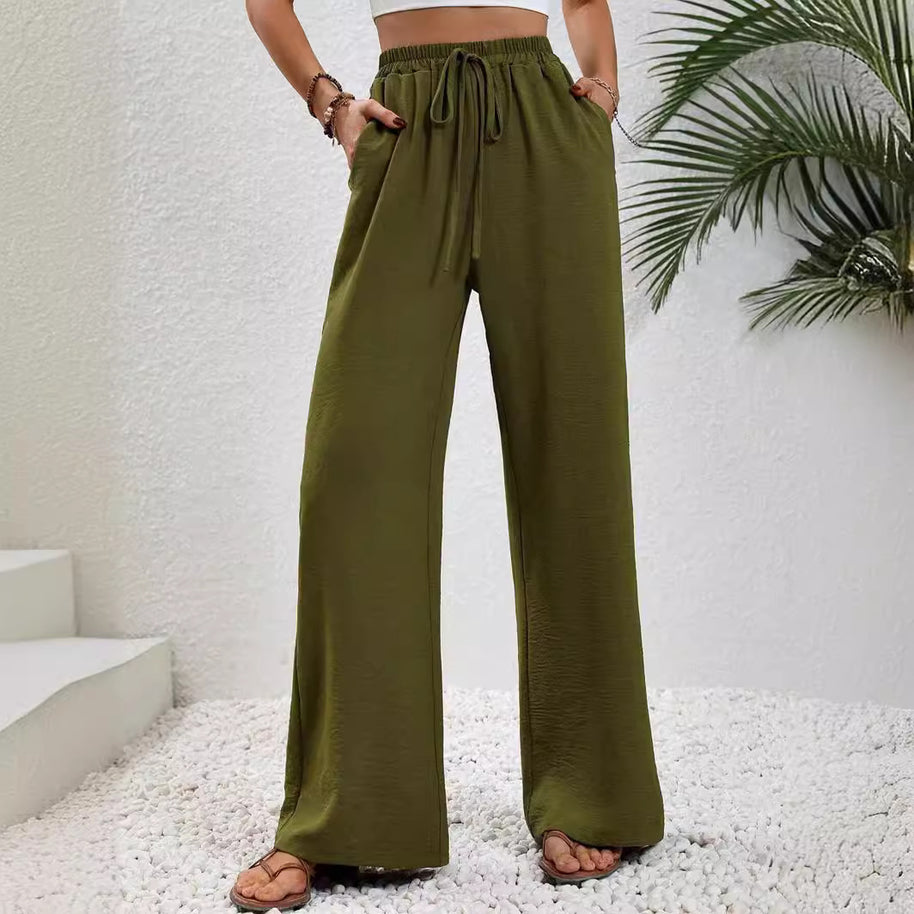 Damen elegante weite Hose aus leichtem Baumwollgemisch mit Gummizug WW