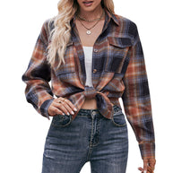 Damen kariertes Hemd mit knopfbarem Frontdesign und lässigem Knoten-Detail WW