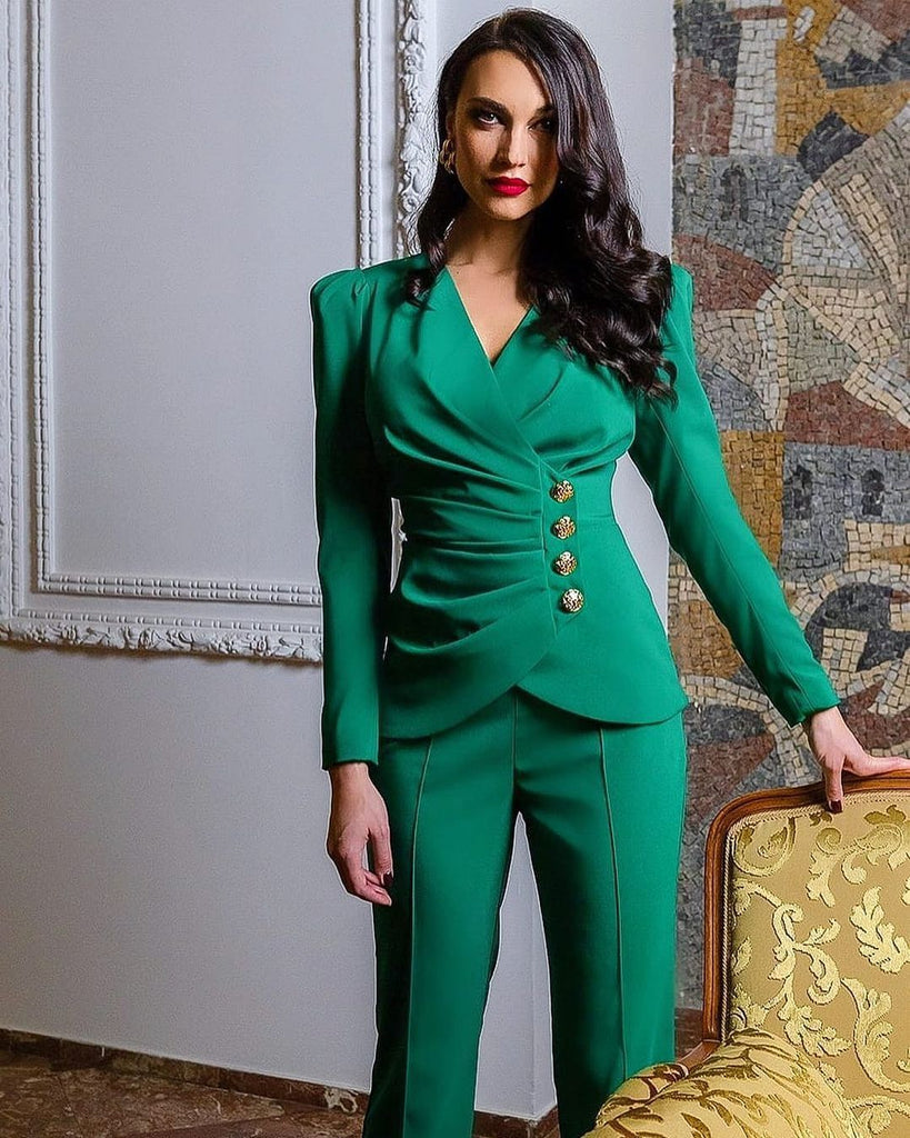 Damen elegantes Anzugset mit tailliertem Blazer und schmal geschnittenen Hosen WW