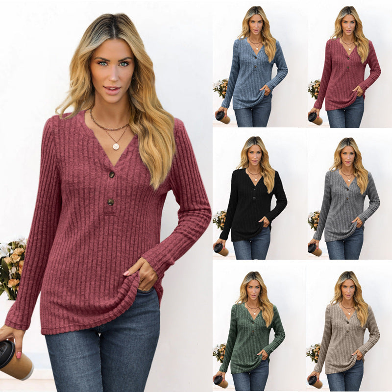 Damen gestreifter Longpullover mit Knopfleiste WW