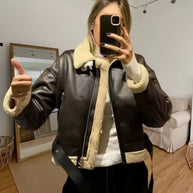 Damen robuste und stylische Lederjacke mit Innenfutter WW