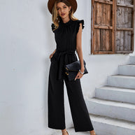 Damen eleganter Jumpsuit mit Rüschendetails und taillierbarem Gürtel WW