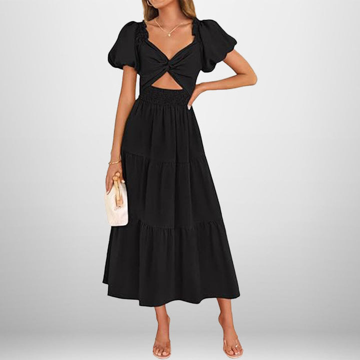 Damen Midi-Kleid mit floralem Twist und elastischem Taillengummi W&W Mode