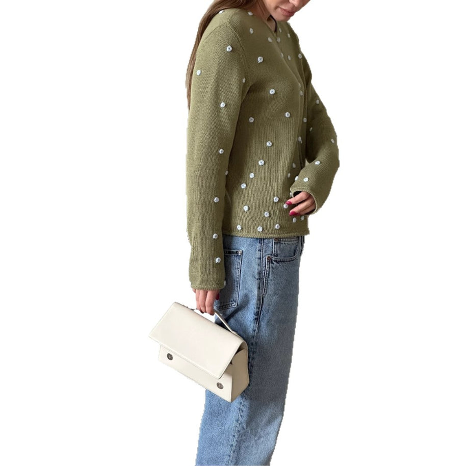 Damen bequemer Strickpullover mit dekorativen Pünktchen WW