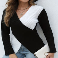 Damen asymmetrisches Strickoberteil mit eleganter V-Front WW