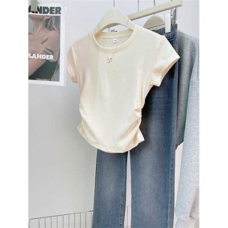 Damen Kurzarm Geraffte Seiten T-Shirt WW