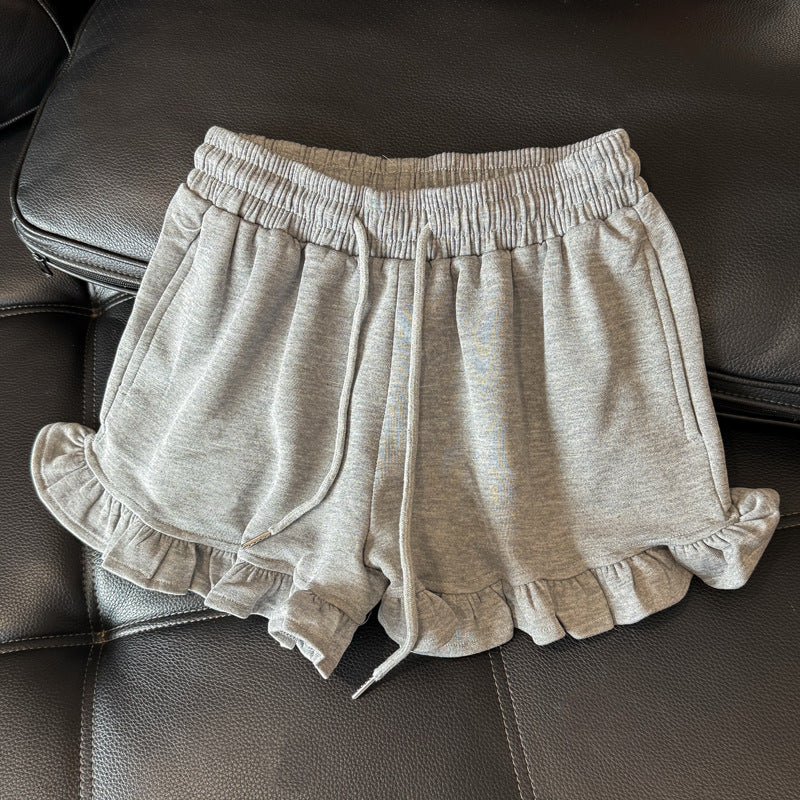 Damen Rüschensaum Freizeit Lounge Shorts WW