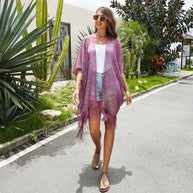 Damen Fransen-Kimono aus transparenter, luftiger Struktur WW